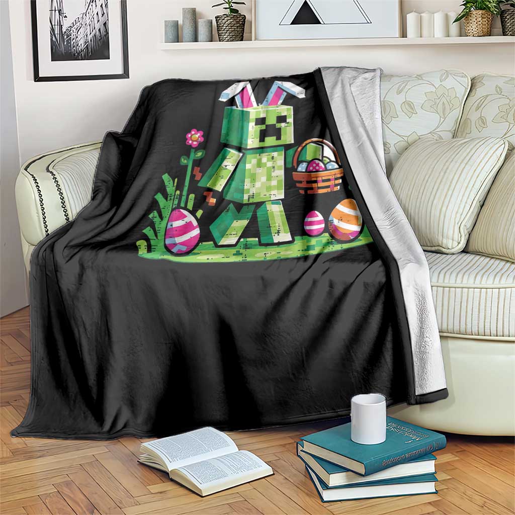 Pixel Easter Bunny Gamer Parody Graphic Throw Blanket Funny Block Style Rabbit with Eggs Basket Gaming Humor Gift TS02 Print Your Wear