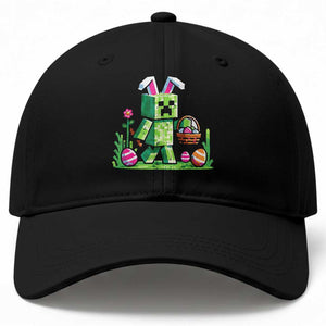 Pixel Easter Bunny Gamer Parody Graphic Baseball Cap Funny Block Style Rabbit with Eggs Basket Gaming Humor Gift TS02 Print Your Wear