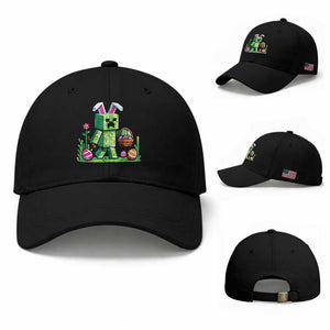 Pixel Easter Bunny Gamer Parody Graphic Baseball Cap Funny Block Style Rabbit with Eggs Basket Gaming Humor Gift TS02 Baseball Cap Universal Fit Black Print Your Wear