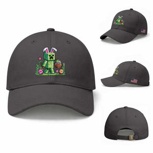 Pixel Easter Bunny Gamer Parody Graphic Baseball Cap Funny Block Style Rabbit with Eggs Basket Gaming Humor Gift TS02 Baseball Cap Universal Fit Dark Gray Print Your Wear