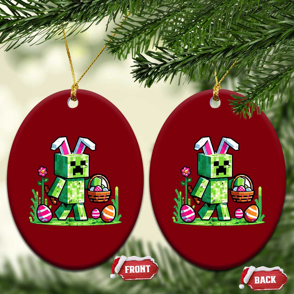 Pixel Easter Bunny Gamer Parody Graphic Ceramic Ornament Funny Block Style Rabbit with Eggs Basket Gaming Humor Gift TS02 Print Your Wear