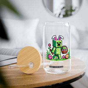 Pixel Easter Bunny Gamer Parody Graphic Glass Can Funny Block Style Rabbit with Eggs Basket Gaming Humor Gift TS02 Print Your Wear