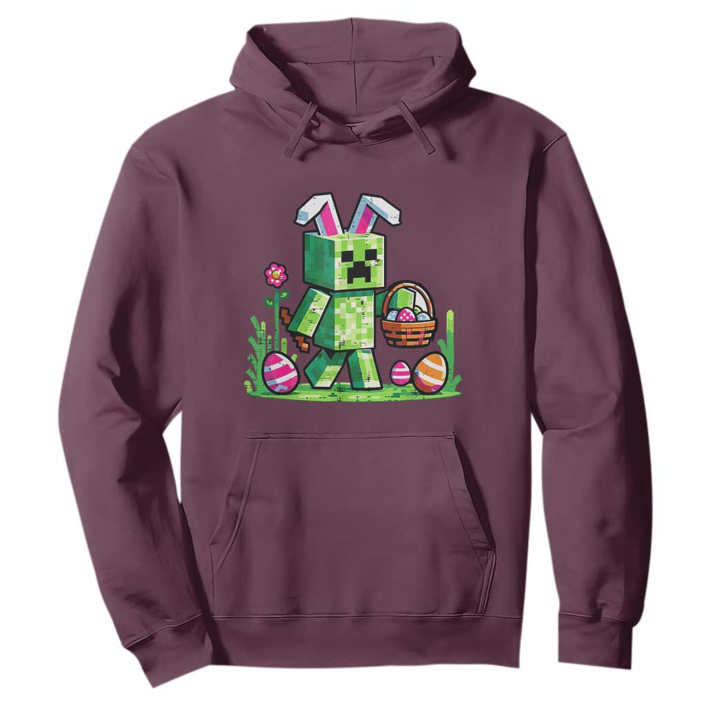 Pixel Easter Bunny Gamer Parody Graphic Hoodie Funny Block Style Rabbit with Eggs Basket Gaming Humor Gift TS02 Maroon Print Your Wear