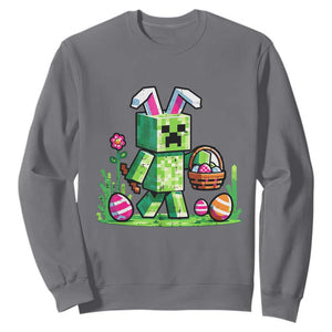 Pixel Easter Bunny Gamer Parody Graphic Sweatshirt Funny Block Style Rabbit with Eggs Basket Gaming Humor Gift TS02 Charcoal Print Your Wear