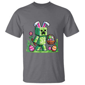 Pixel Easter Bunny Gamer Parody Graphic T Shirt Funny Block Style Rabbit with Eggs Basket Gaming Humor Gift TS02 Charcoal Print Your Wear