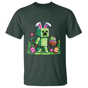 Pixel Easter Bunny Gamer Parody Graphic T Shirt Funny Block Style Rabbit with Eggs Basket Gaming Humor Gift TS02 Dark Forest Green Print Your Wear