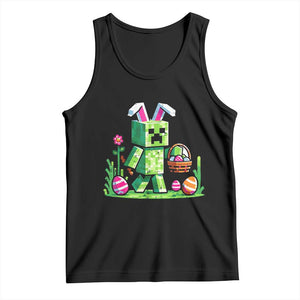 Pixel Easter Bunny Gamer Parody Graphic Tank Top Funny Block Style Rabbit with Eggs Basket Gaming Humor Gift TS02 Black Print Your Wear
