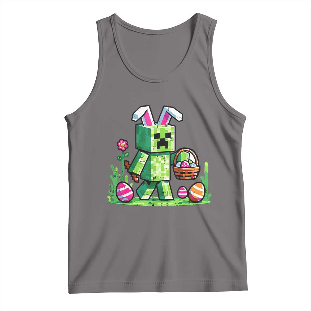 Pixel Easter Bunny Gamer Parody Graphic Tank Top Funny Block Style Rabbit with Eggs Basket Gaming Humor Gift TS02 Deep Heather Print Your Wear