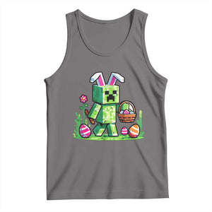 Pixel Easter Bunny Gamer Parody Graphic Tank Top Funny Block Style Rabbit with Eggs Basket Gaming Humor Gift TS02 Deep Heather Print Your Wear