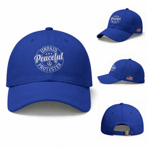 Unpaid Peaceful Protester Vintage Badge Baseball Cap Retro Script Typography Activist TS02 Baseball Cap Universal Fit Royal Blue Print Your Wear