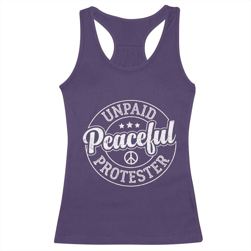 Unpaid Peaceful Protester Vintage Badge Racerback Tank Top Retro Script Typography Activist TS02 Purple Print Your Wear