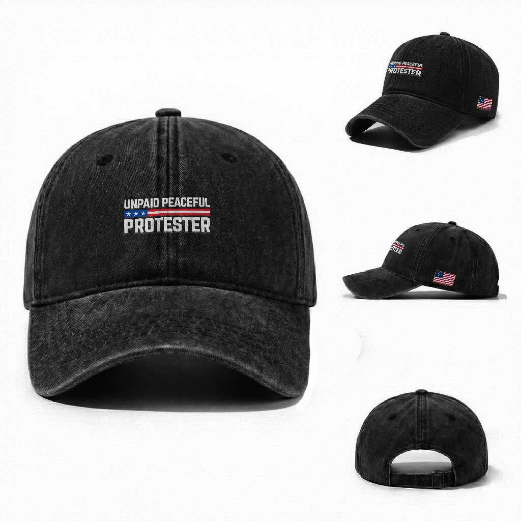 Unpaid Peaceful Protester Patriotic Stripe Washed Cotton Baseball Cap American Flag Activist TS02 Washed Cap Universal Fit Black Print Your Wear