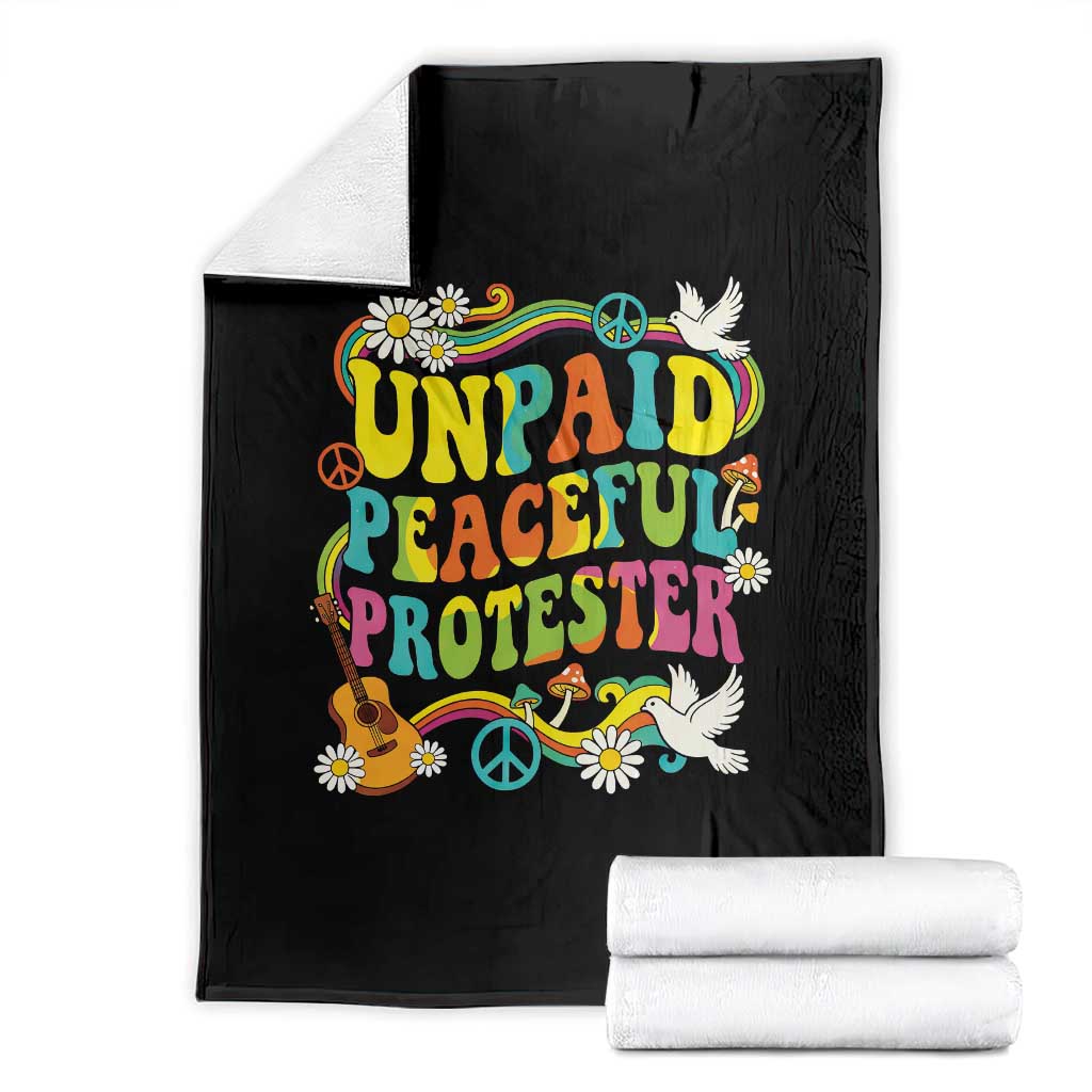 Unpaid Peaceful Protester Retro Hippie Rainbow Throw Blanket Flower Power Peace Activist TS02 Black Print Your Wear
