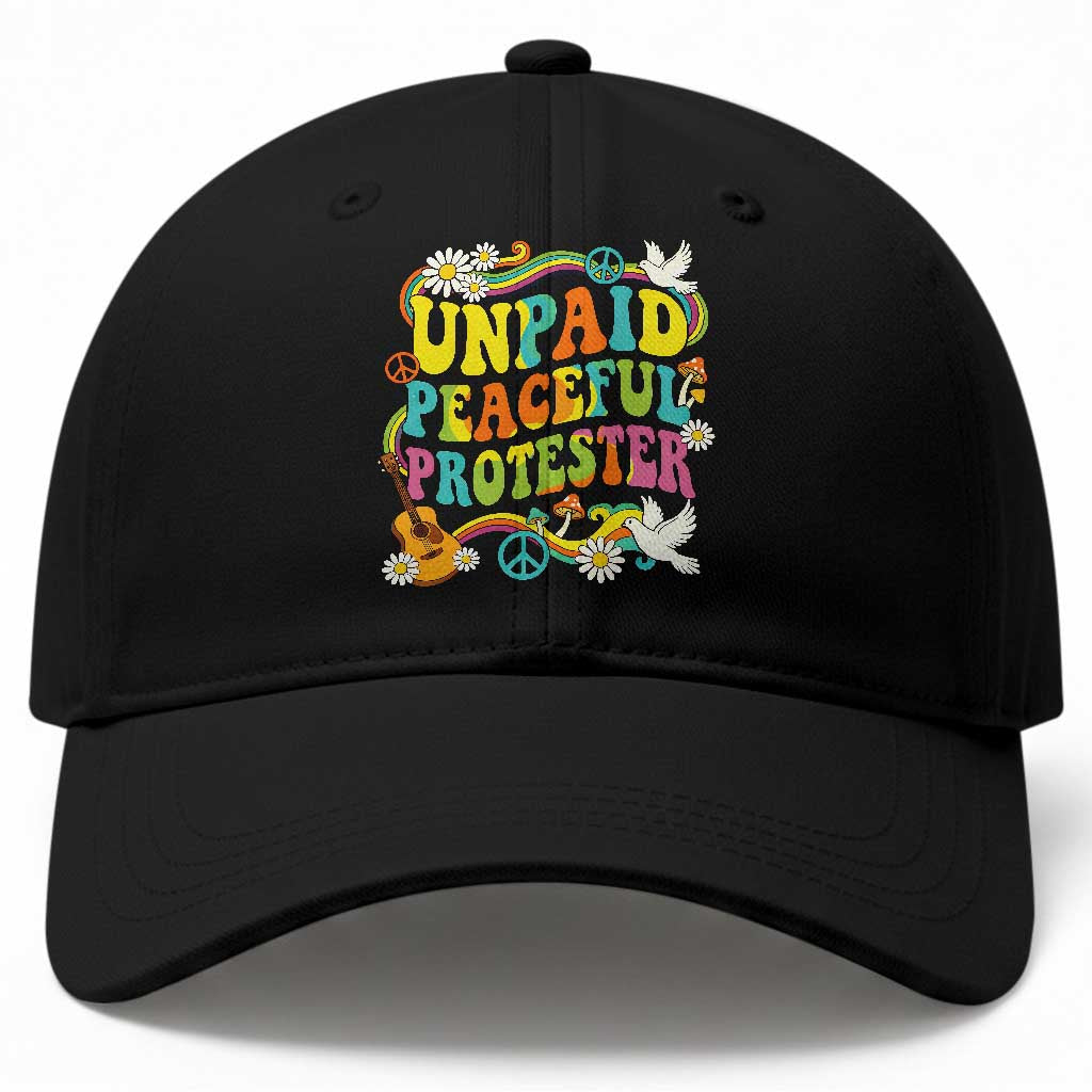 Unpaid Peaceful Protester Retro Hippie Rainbow Baseball Cap Flower Power Peace Activist TS02 Print Your Wear