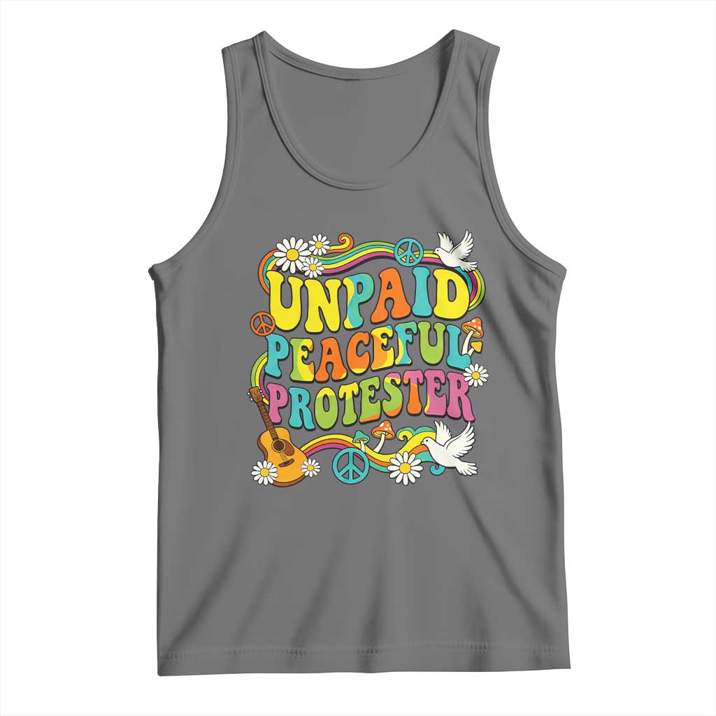 Unpaid Peaceful Protester Retro Hippie Rainbow Tank Top Flower Power Peace Activist TS02 Black Heather Print Your Wear