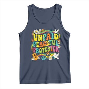 Unpaid Peaceful Protester Retro Hippie Rainbow Tank Top Flower Power Peace Activist TS02 Navy Print Your Wear