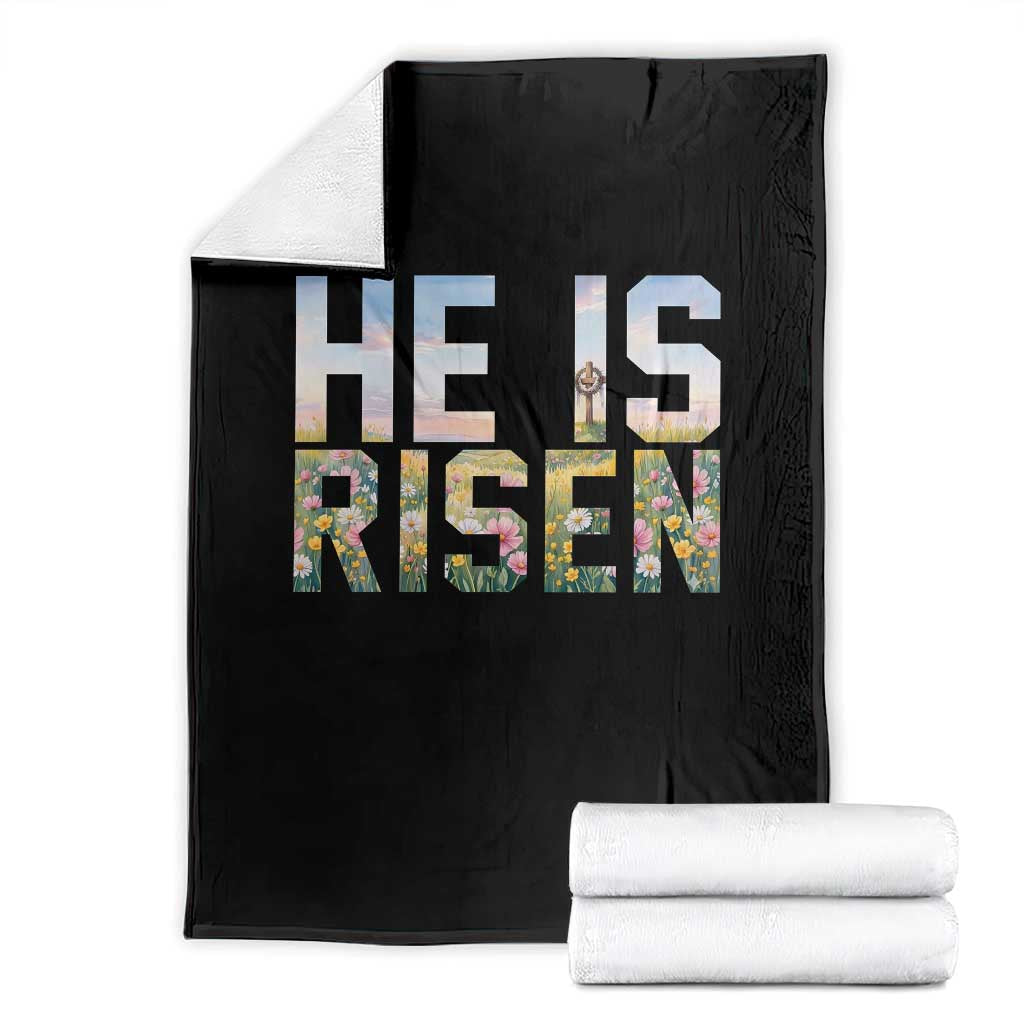 He Is Risen Matthew 28:6 Floral Christian Easter Throw Blanket Spring Flowers Cross Landscape Faith Inspirational Gift TS02 Black Print Your Wear