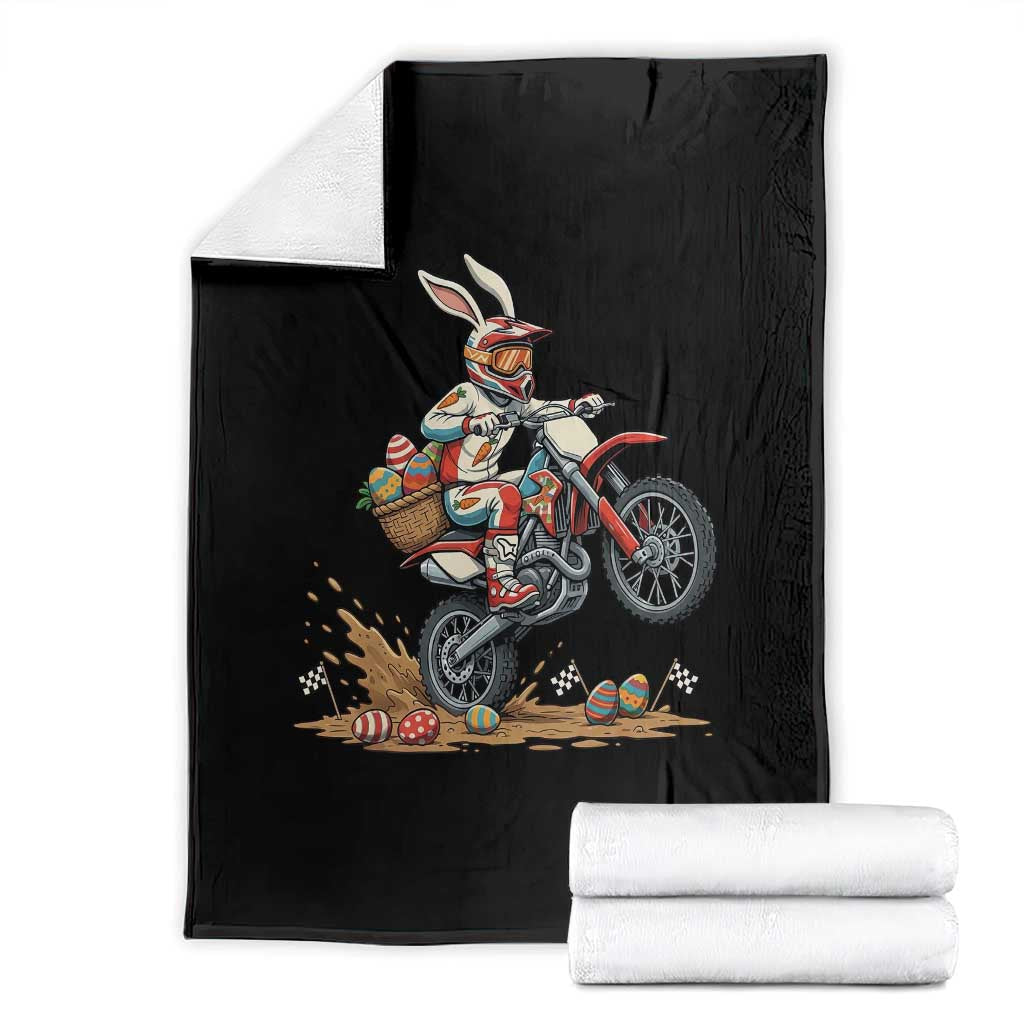 Easter Bunny Dirt Bike Rider Funny Motocross Rabbit Graphic Throw Blanket Cool Off Road Racing Egg Hunt TS02 Black Print Your Wear