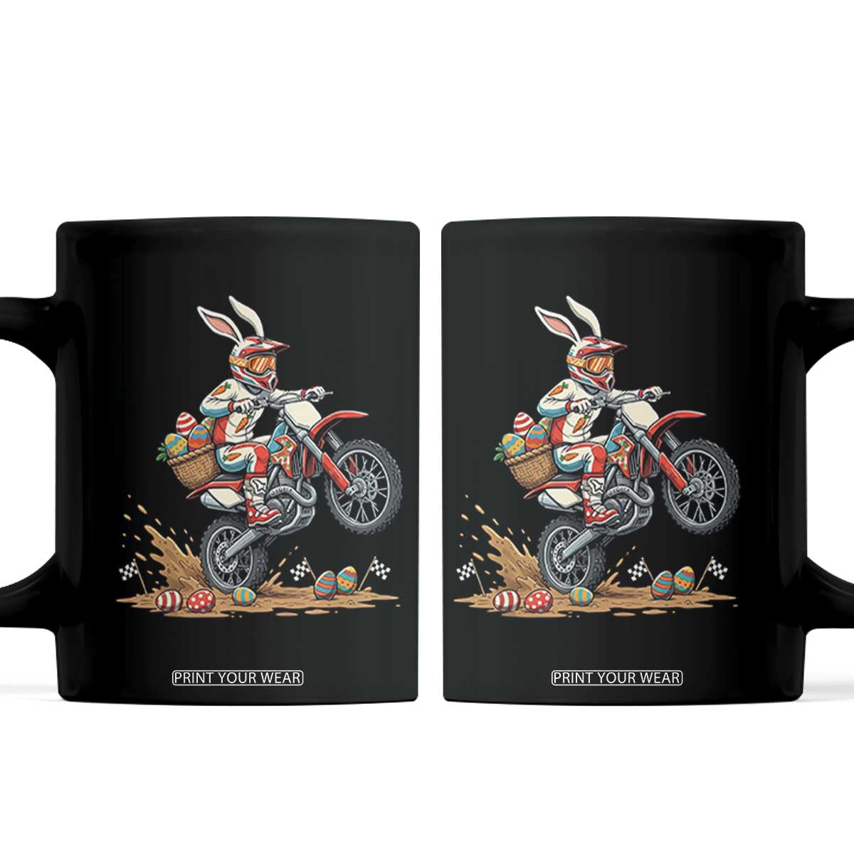 Easter Bunny Dirt Bike Rider Funny Motocross Rabbit Graphic Coffee Mug Cool Off Road Racing Egg Hunt TS02 Black Print Your Wear