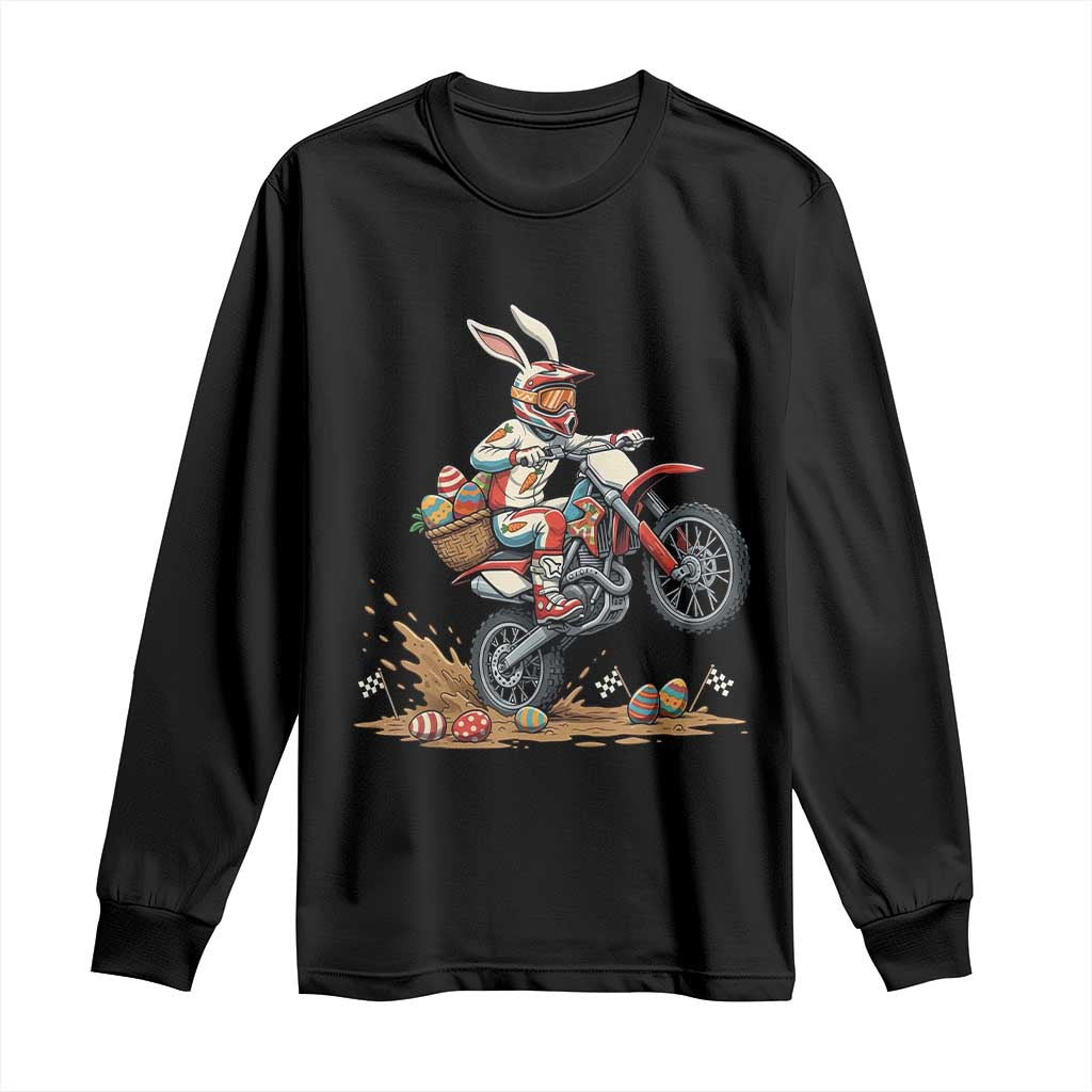 Easter Bunny Dirt Bike Rider Funny Motocross Rabbit Graphic Long Sleeve Shirt Cool Off Road Racing Egg Hunt TS02 Black Print Your Wear