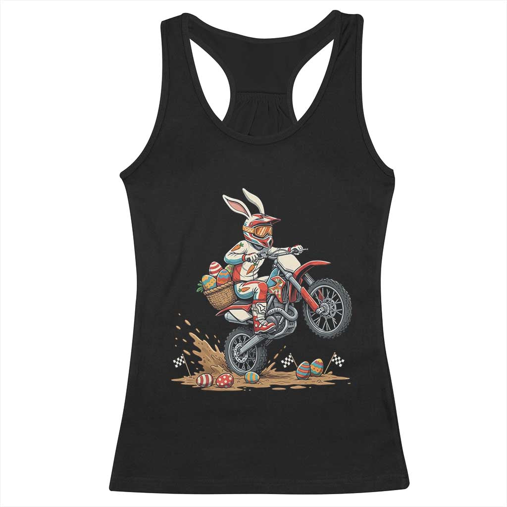 Easter Bunny Dirt Bike Rider Funny Motocross Rabbit Graphic Racerback Tank Top Cool Off Road Racing Egg Hunt TS02 Black Print Your Wear