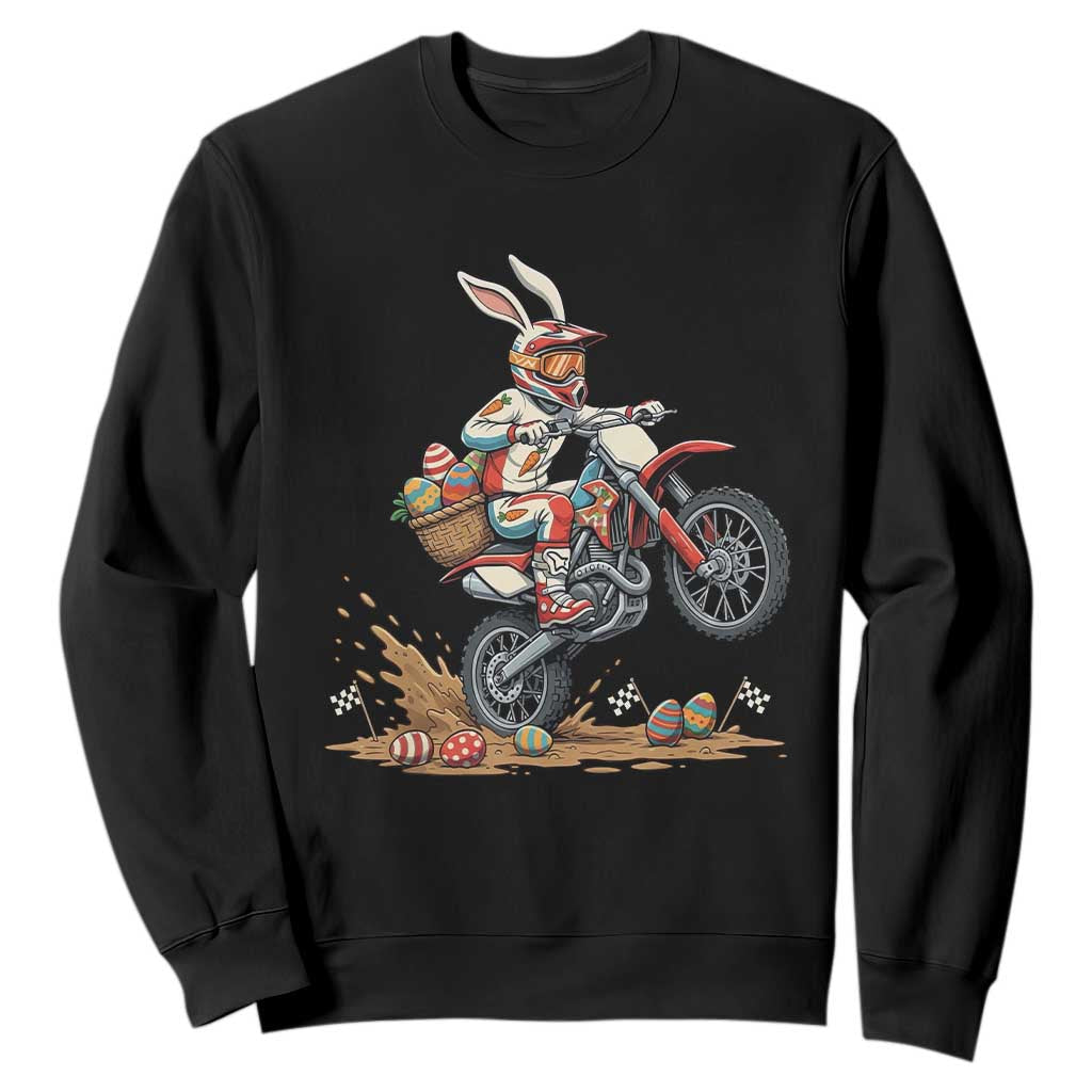 Easter Bunny Dirt Bike Rider Funny Motocross Rabbit Graphic Sweatshirt Cool Off Road Racing Egg Hunt TS02 Black Print Your Wear