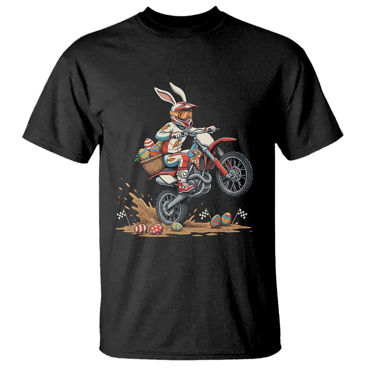 Easter Bunny Dirt Bike Rider Funny Motocross Rabbit Graphic T Shirt Cool Off Road Racing Egg Hunt TS02 Black Print Your Wear