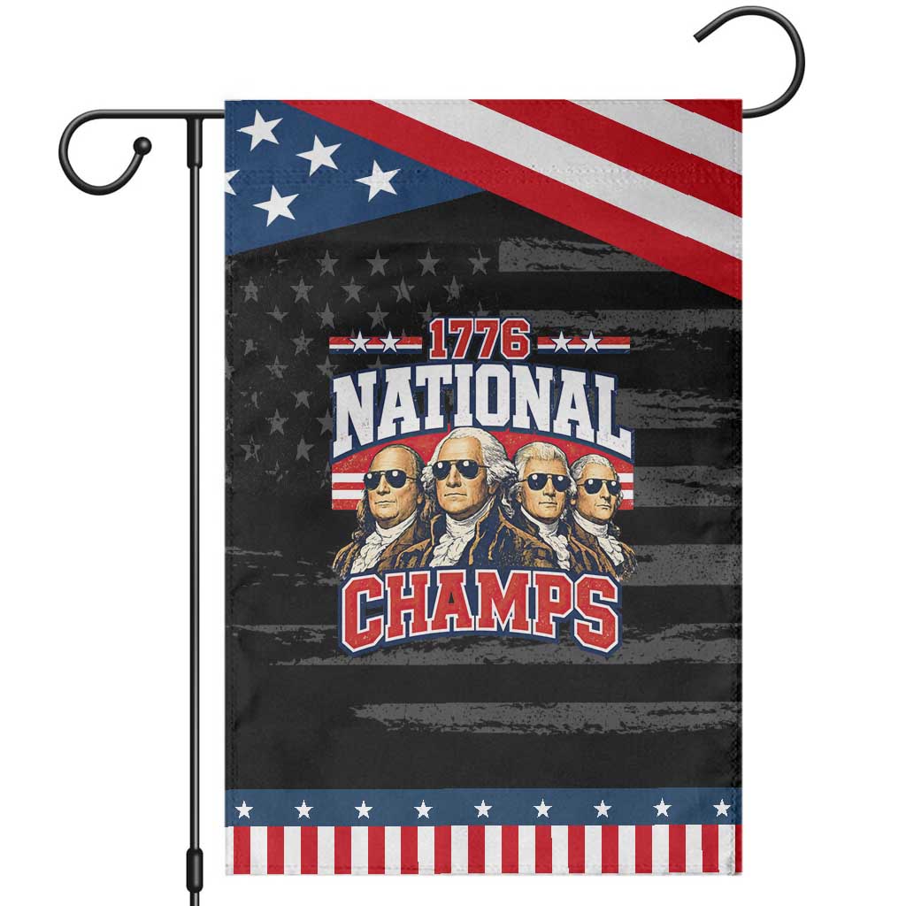 1776 National Champs Founding Fathers Graphic Patriotic Garden Flag Funny George Washington and Presidents Sunglasses Sports Style TS02 Distressed Black Blue Print Your Wear