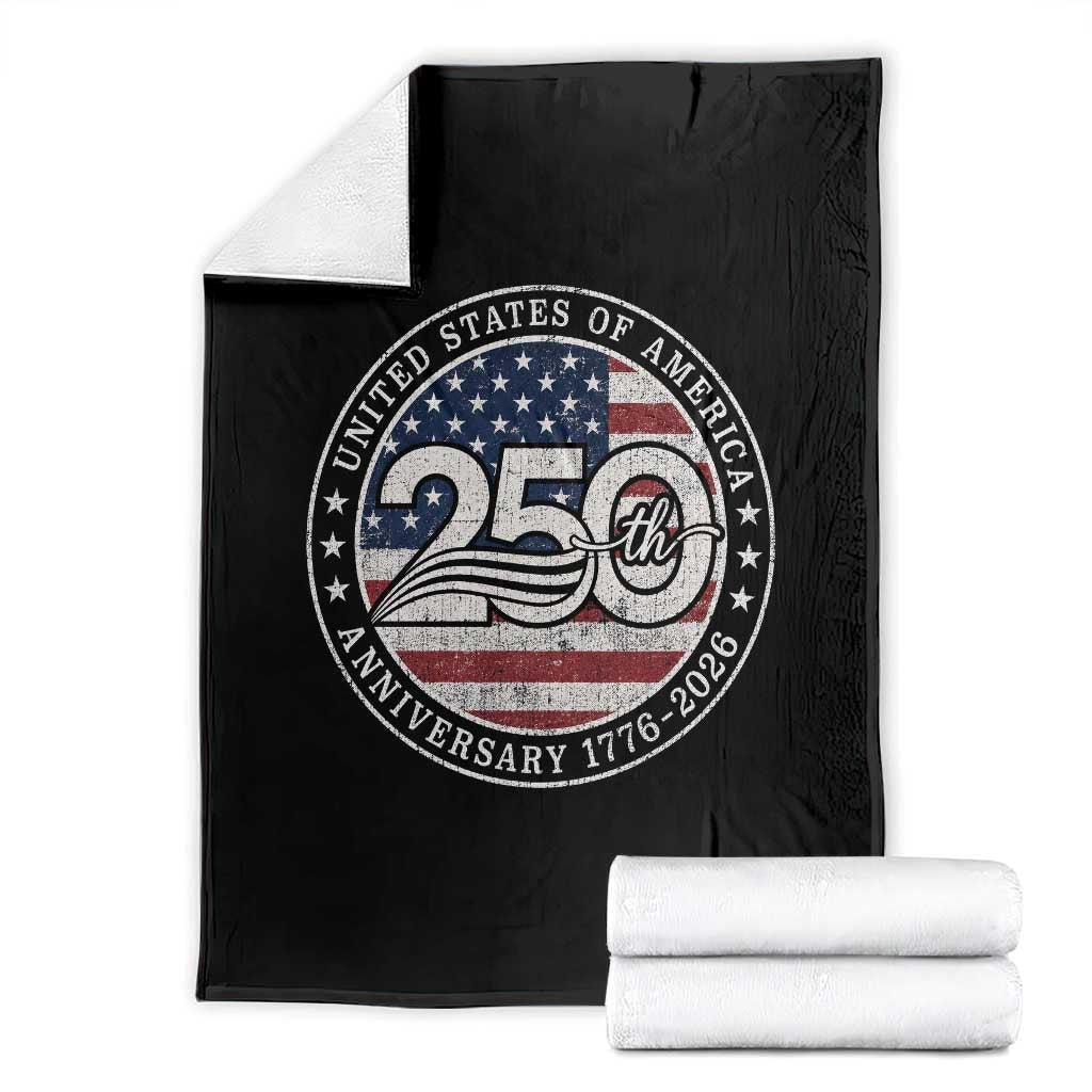 United States of America 250th Anniversary Vintage Seal Throw Blanket Distressed American Flag 1776 to 2026 Semiquincentennial Patriotic TS02 Black Print Your Wear