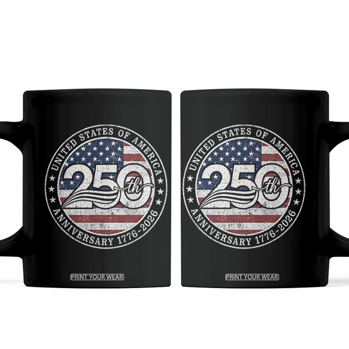 United States of America 250th Anniversary Vintage Seal Coffee Mug Distressed American Flag 1776 to 2026 Semiquincentennial Patriotic TS02 Black Print Your Wear