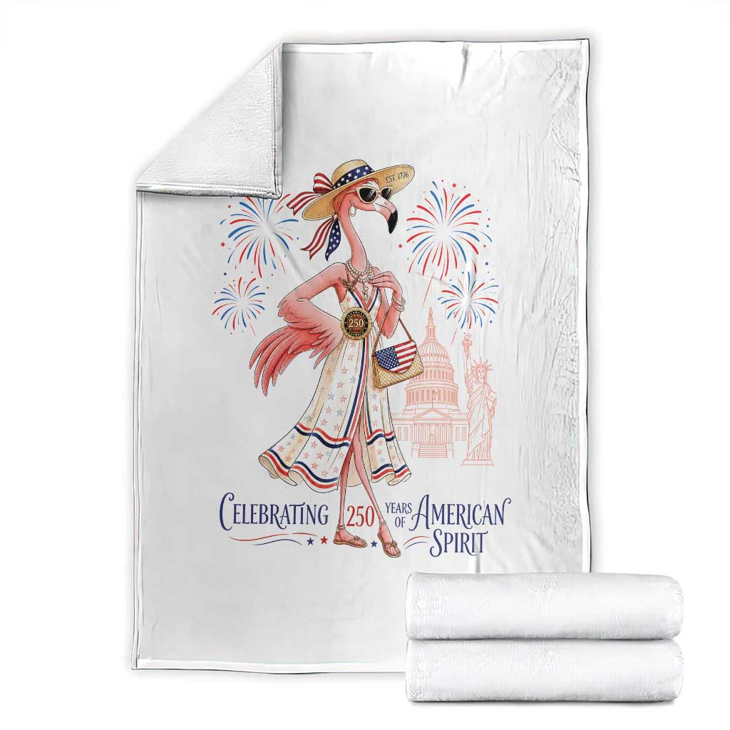 Celebrating 250 Years of American Spirit Flamingo Throw Blanket Cute Patriotic Tropical Bird Summer Landmarks Fireworks TS02 White Print Your Wear