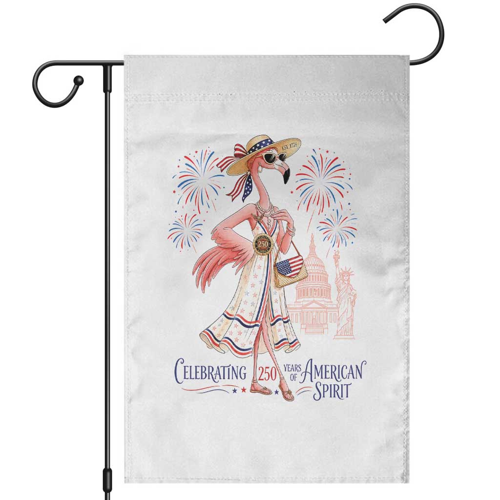 Celebrating 250 Years of American Spirit Flamingo Garden Flag Cute Patriotic Tropical Bird Summer Landmarks Fireworks TS02 White Print Your Wear