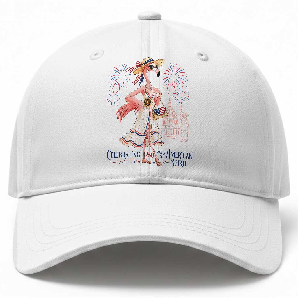 Celebrating 250 Years of American Spirit Flamingo Baseball Cap Cute Patriotic Tropical Bird Summer Landmarks Fireworks TS02 Print Your Wear