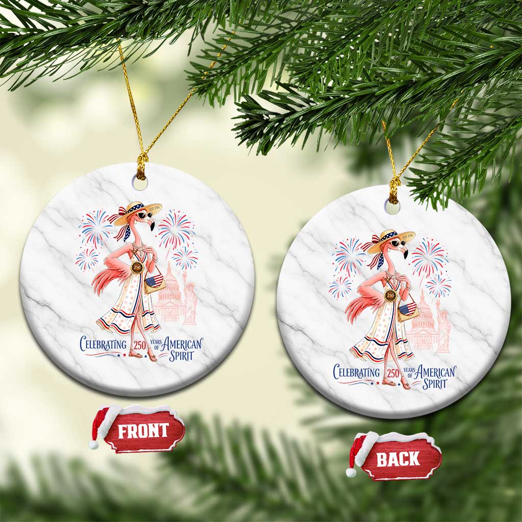 Celebrating 250 Years of American Spirit Flamingo Ceramic Ornament Cute Patriotic Tropical Bird Summer Landmarks Fireworks TS02 1pc White Marble Print Your Wear