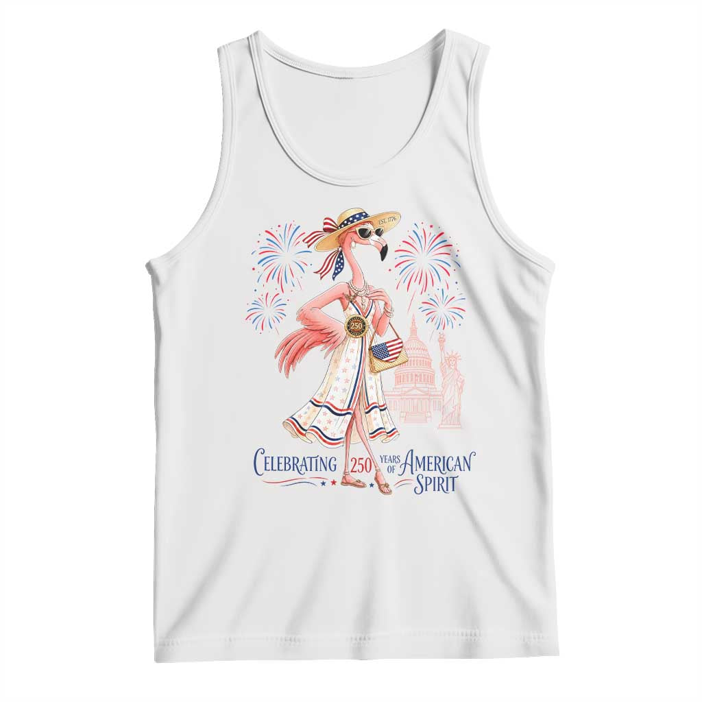 Celebrating 250 Years of American Spirit Flamingo Tank Top Cute Patriotic Tropical Bird Summer Landmarks Fireworks TS02 White Print Your Wear