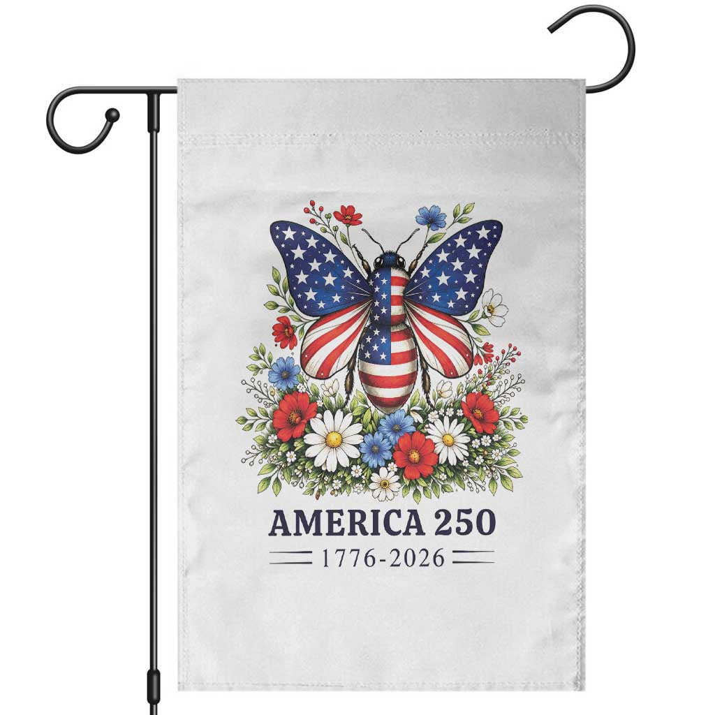 America 250 Patriotic Butterfly Floral Graphic Garden Flag American Flag Wings Watercolor Wildflowers 1776 to 2026 Semiquincentennial TS02 White Print Your Wear