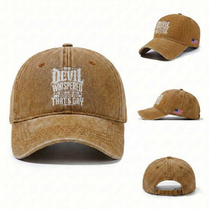 The Devil Whispered I Whispered Back That's Gay Washed Cotton Baseball Cap Funny Sarcastic Gothic Meme Parody TS02 Washed Cap Universal Fit Yellow Ochre Print Your Wear