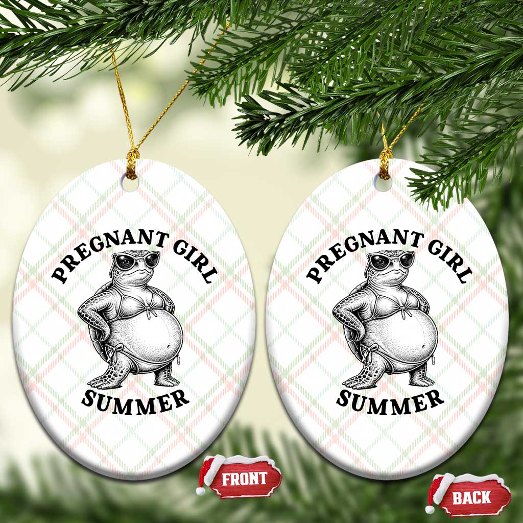 Funny Pregnant Girl Summer Turtle Ceramic Ornament Cute Stipple Maternity Bikini Sea Turtle Beach TS02 Print Your Wear