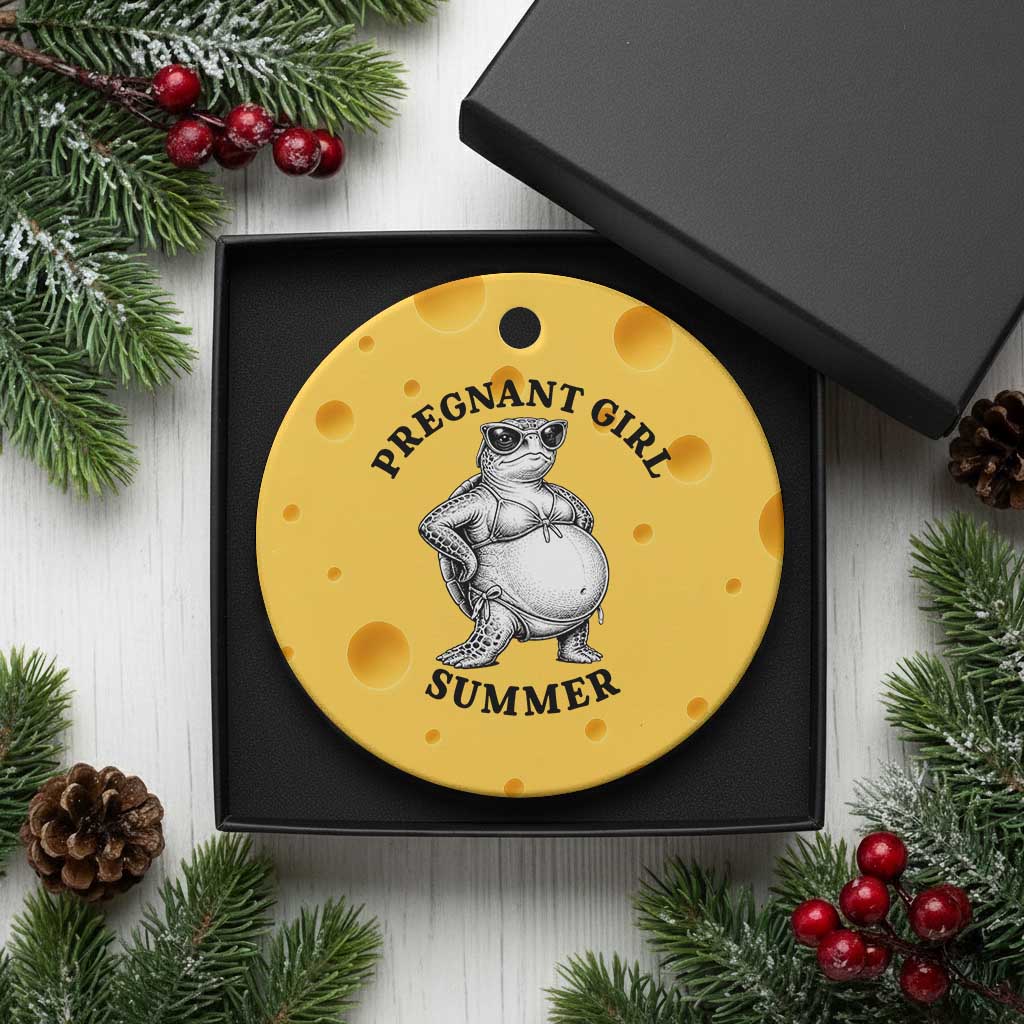 Funny Pregnant Girl Summer Turtle Ceramic Ornament Cute Stipple Maternity Bikini Sea Turtle Beach TS02 1pc Yellow Cheese Print Your Wear