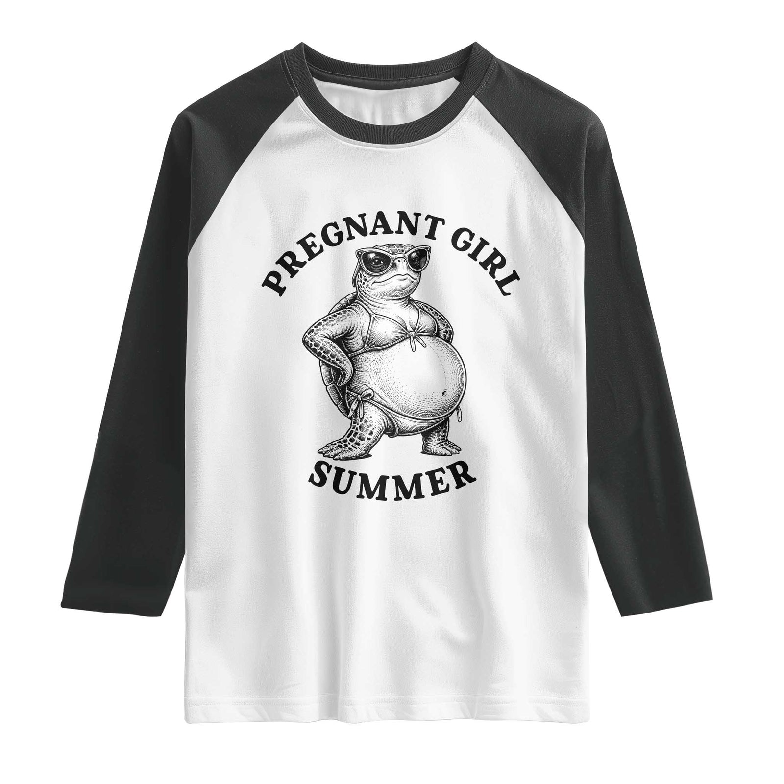 Funny Pregnant Girl Summer Turtle Raglan Shirt Cute Stipple Maternity Bikini Sea Turtle Beach TS02 White Black Print Your Wear