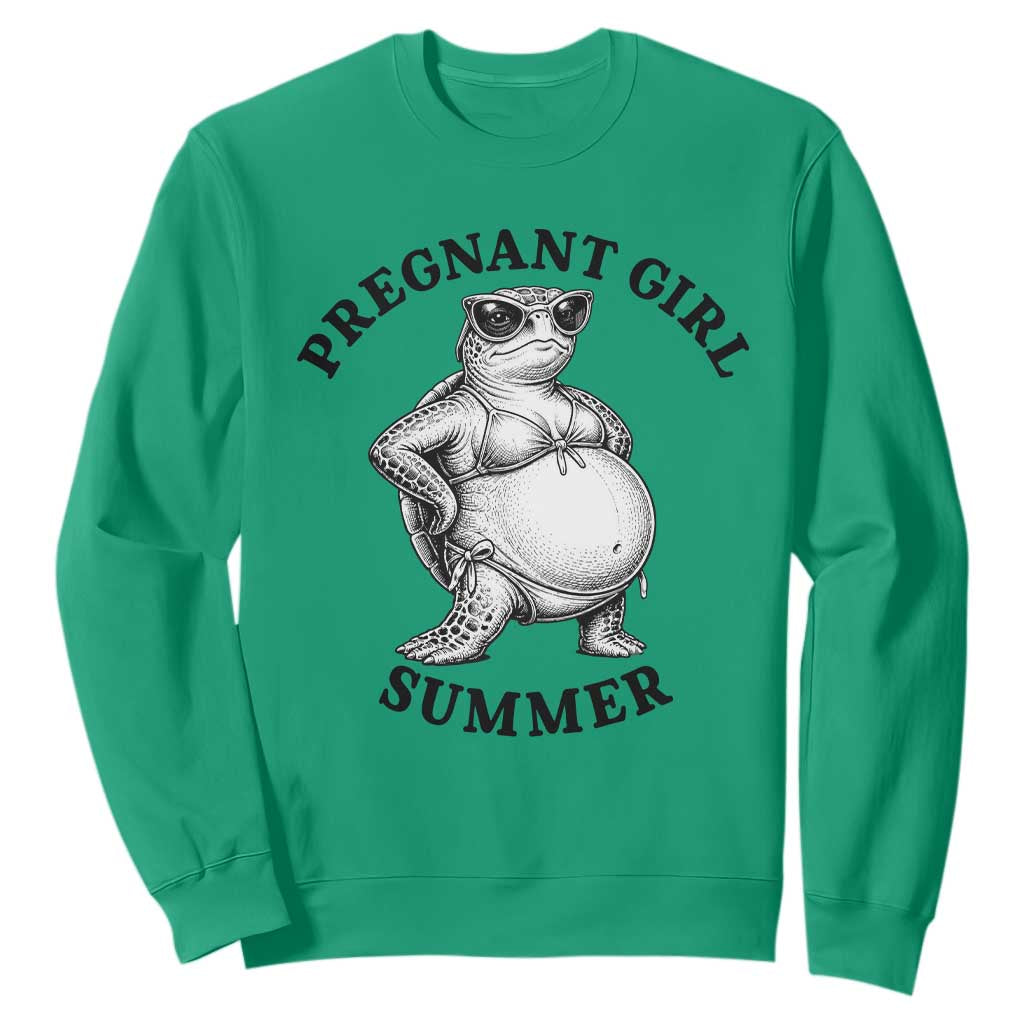 Funny Pregnant Girl Summer Turtle Sweatshirt Cute Stipple Maternity Bikini Sea Turtle Beach TS02 Irish Green Print Your Wear