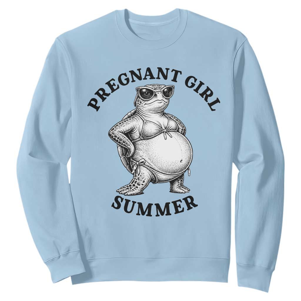 Funny Pregnant Girl Summer Turtle Sweatshirt Cute Stipple Maternity Bikini Sea Turtle Beach TS02 Light Blue Print Your Wear