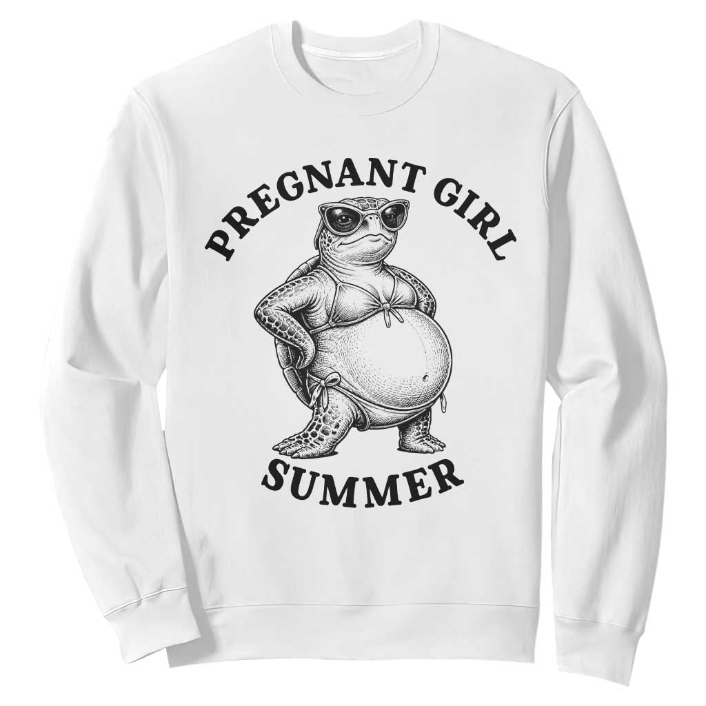 Funny Pregnant Girl Summer Turtle Sweatshirt Cute Stipple Maternity Bikini Sea Turtle Beach TS02 White Print Your Wear