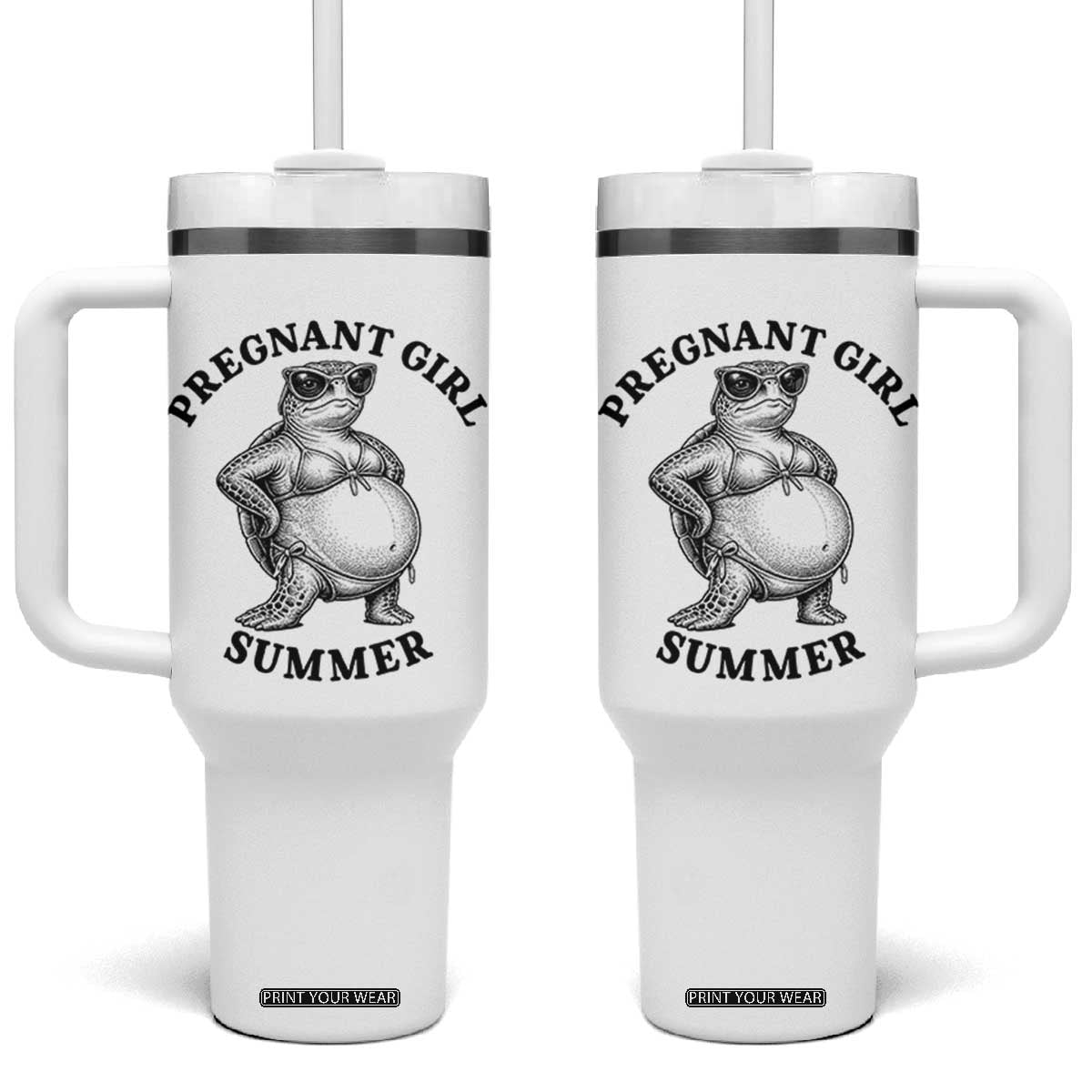 Funny Pregnant Girl Summer Turtle Tumbler With Handle Cute Stipple Maternity Bikini Sea Turtle Beach TS02 One Size: 40 oz White Print Your Wear