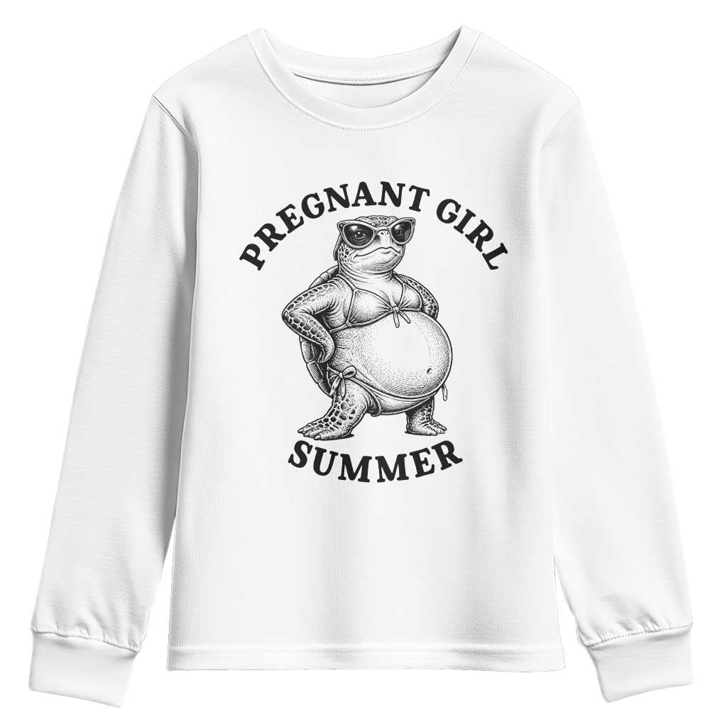Funny Pregnant Girl Summer Turtle Youth Sweatshirt Cute Stipple Maternity Bikini Sea Turtle Beach TS02 White Print Your Wear