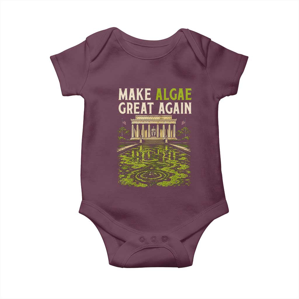 Make Algae Great Again Lincoln Memorial Reflecting Pool Graphic Baby Onesie Funny Washington DC Viral Swamp Meme TS02 Maroon Print Your Wear