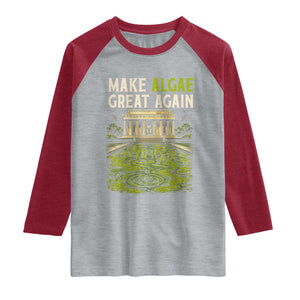 Make Algae Great Again Lincoln Memorial Reflecting Pool Graphic Raglan Shirt Funny Washington DC Viral Swamp Meme TS02 Heather Gray Heather Red Print Your Wear