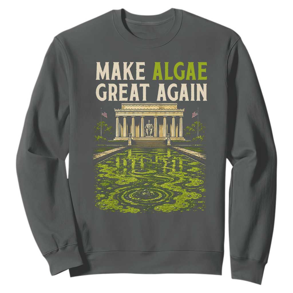 Make Algae Great Again Lincoln Memorial Reflecting Pool Graphic Sweatshirt Funny Washington DC Viral Swamp Meme TS02 Dark Heather Print Your Wear