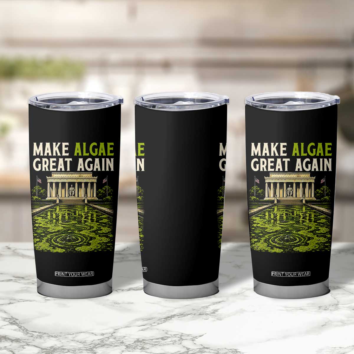 Make Algae Great Again Lincoln Memorial Reflecting Pool Graphic Tumbler Cup Funny Washington DC Viral Swamp Meme TS02 Print Your Wear