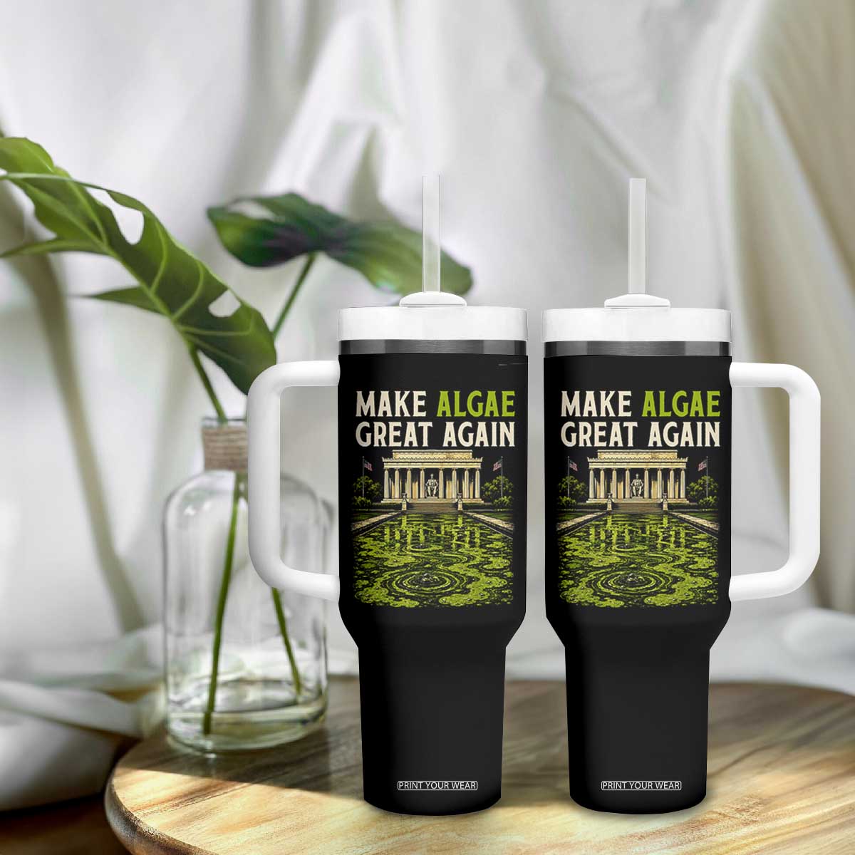 Make Algae Great Again Lincoln Memorial Reflecting Pool Graphic Tumbler With Handle Funny Washington DC Viral Swamp Meme TS02 Print Your Wear